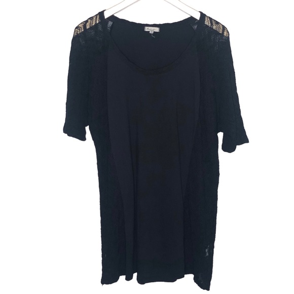 Mod-o-doc Tops - Mod-o-doc Black Tunic Top Large Lace Details 100% Cotton Lightweight